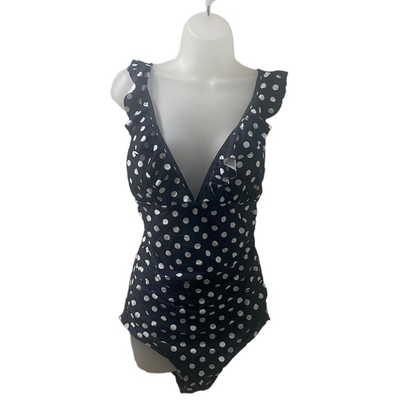 Other - Ruffle lace up back Slimming Ruffle Black and White Polka Dot Swimsuit